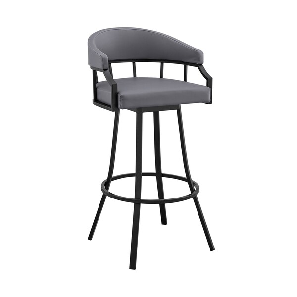 Armen Living Palmdale 26" Swivel Slate Gray Faux Leather and Black Metal Bar Stool 795044878196 - main